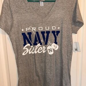 Gray Proud Navy Sister V-Neck T-Shirt